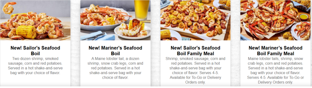 Red Lobster seafood boil menu